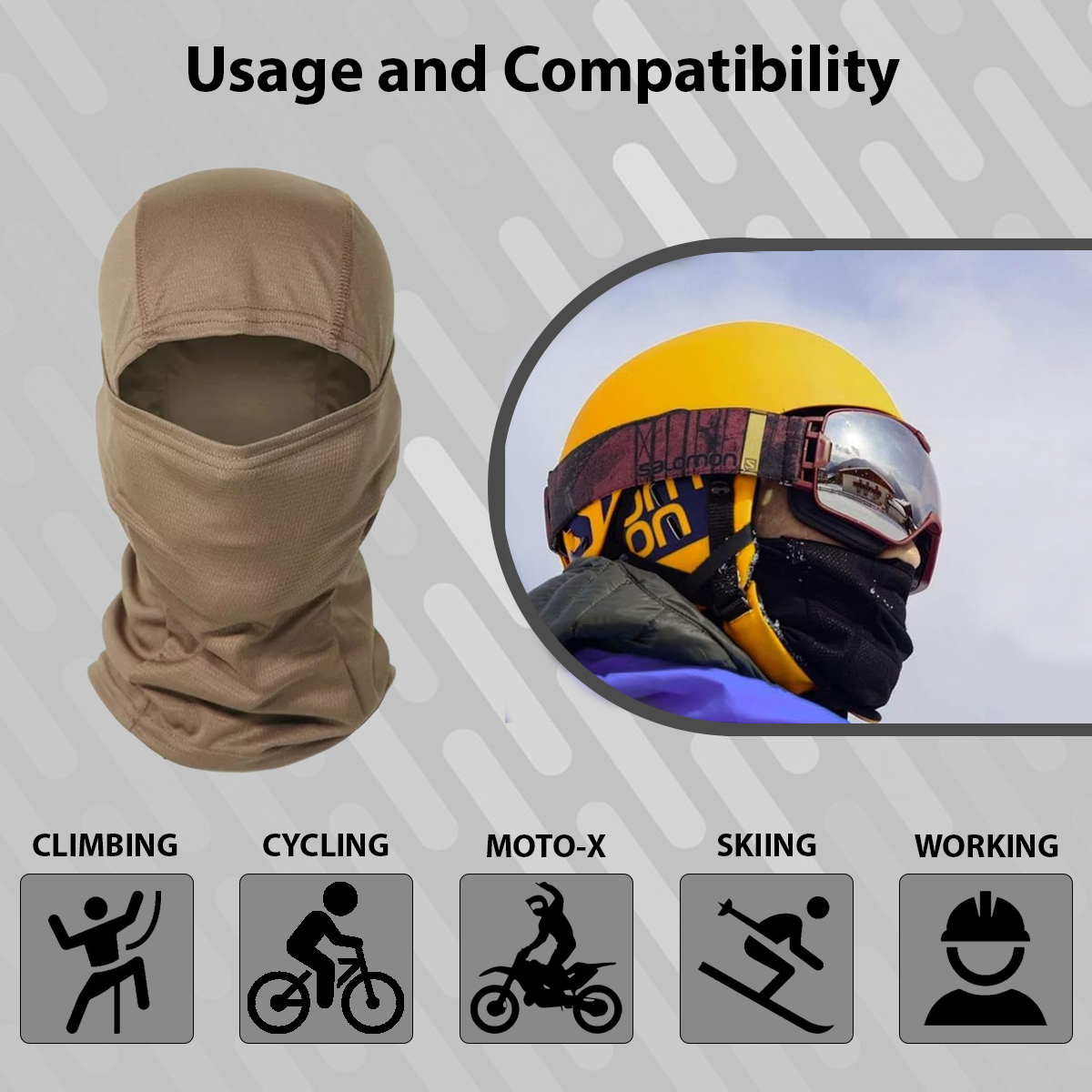 Lightweight Balaclava – Unisex, Universal Fit, Ultra-Soft Polyester Microfiber, for Motorcycling, Skiing, Cycling, and Outdoor Sports - Khaki