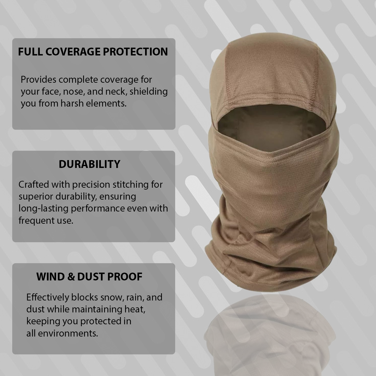 Lightweight Balaclava – Unisex, Universal Fit, Ultra-Soft Polyester Microfiber, for Motorcycling, Skiing, Cycling, and Outdoor Sports - Khaki