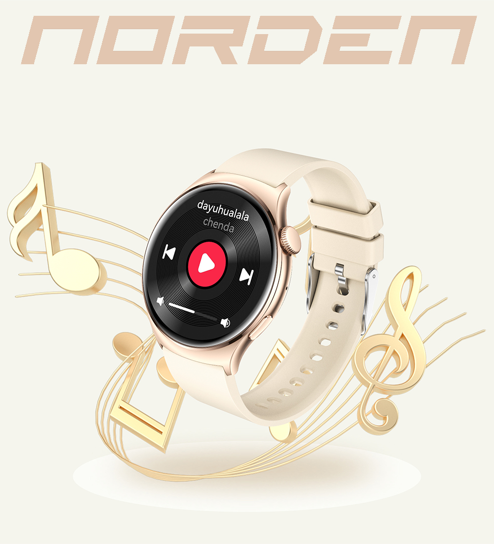 Norden Aspire Smart Watch, 1.43" AMOLED Display, Heart Rate, Oxygen Monitoring, IP68 Waterproof, Bluetooth 5.2, Fitness Tracker with AI Voice Assistant, Music Control, and 7-Day Standby Time - Gold