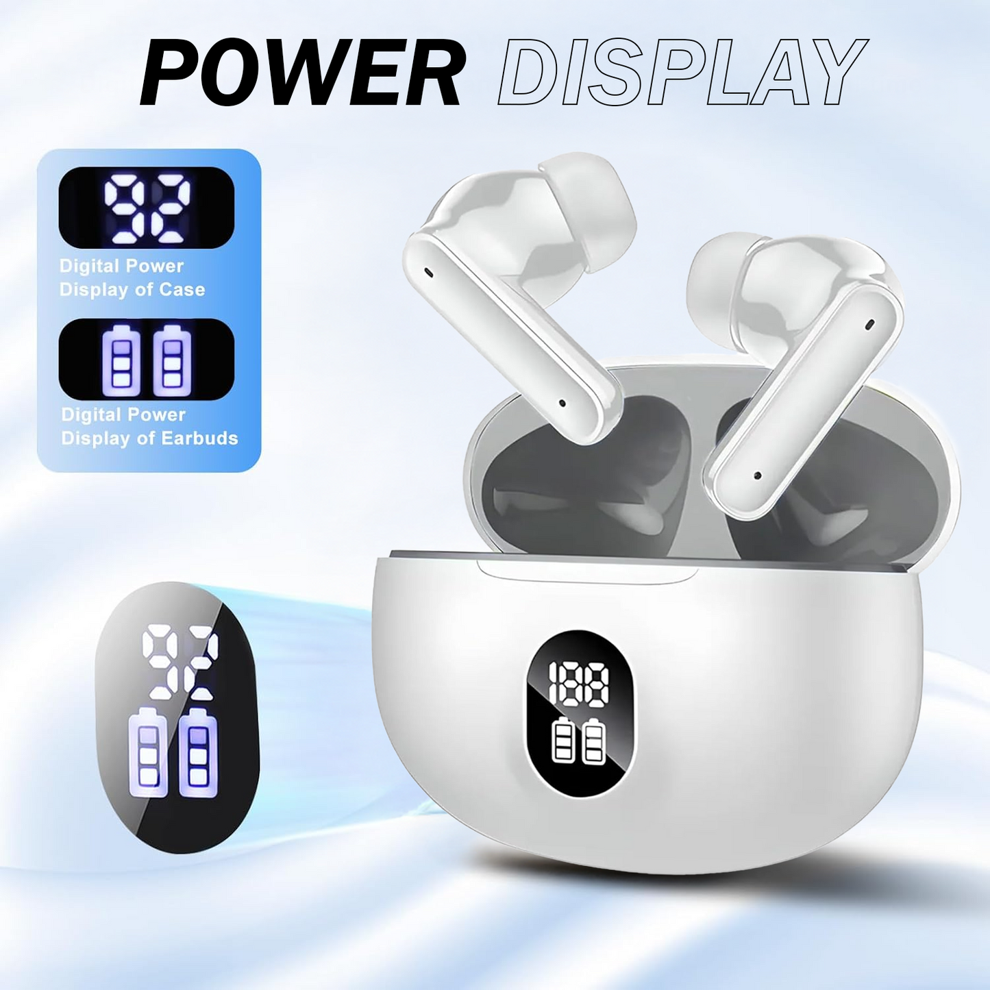 Norden TWS Wireless Earphones Bluetooth 5.3 with Charging Case, Type-C Fast Charging, Touch Control, Noise Reduction, Built-in Mic for Calls and Music - Compatible with iOS & Android - White