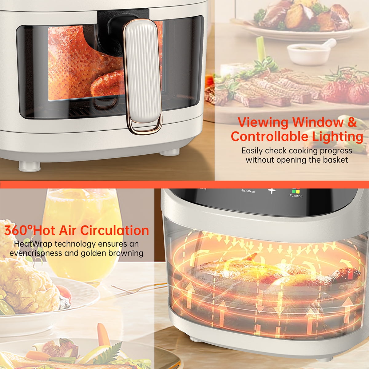 Silver Crest Air Fryer – XXL Capacity, Visible Viewing Window, 8 Preset Functions, Non-Stick Basket, 1400W Power, for 3–6 People - Ivory