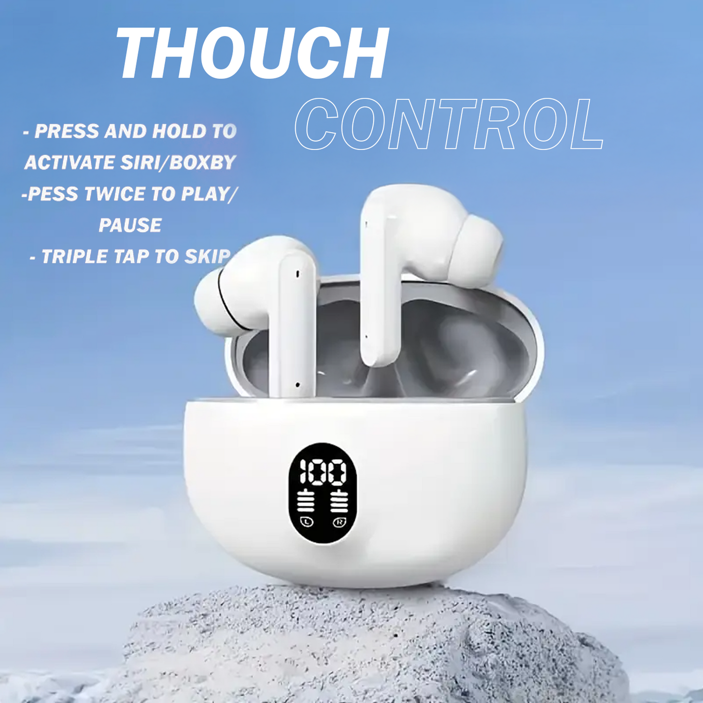 Norden TWS Wireless Earphones Bluetooth 5.3 with Charging Case, Type-C Fast Charging, Touch Control, Noise Reduction, Built-in Mic for Calls and Music - Compatible with iOS & Android - White