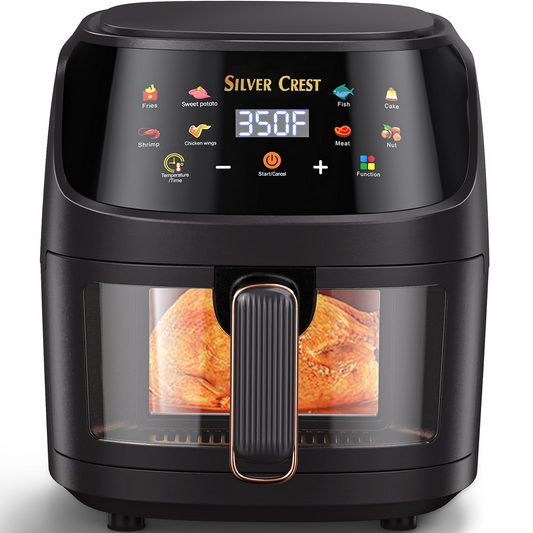 Silver Crest  Air Fryer – XXL Capacity, Visible Viewing Window, 8 Preset Functions, Non-Stick Basket, 1400W Power, for 3–6 People - Black