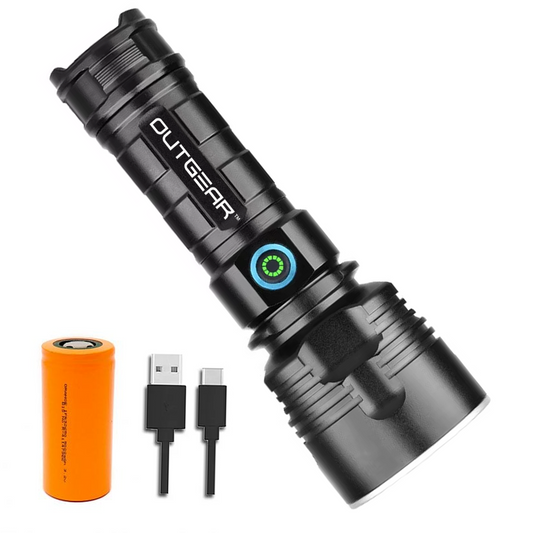 OutGear Light Saber Laser Beam 3000 Lumens, High Power LED Water Resistant Flashlight Lamp – Ultra Bright, Rechargeable, Military Grade, IPX-6 for Outdoor Activities