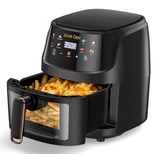Silver Crest  Air Fryer – XXL Capacity, Visible Viewing Window, 8 Preset Functions, Non-Stick Basket, 1400W Power, for 3–6 People - Black