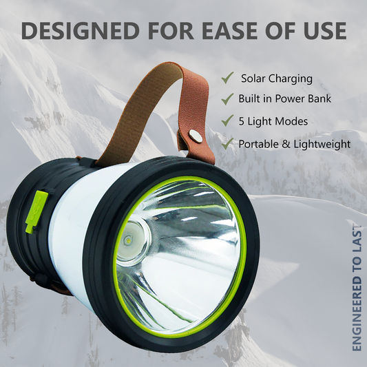 OutGear Solar Camping Lantern – Rechargeable LED Lantern with Flashlight and Power Bank – Emergency Light for Power Outages, Hiking, and Outdoor Use
