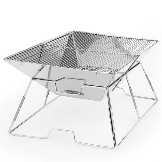 OutGear Foldable Portable Braai & Fire Pit – Stainless Steel, Lightweight BBQ Grill, 31x31cm Cooking Surface, Compact for Camping, Beach, Backyard, Outdoor Cooking – 1.6kg