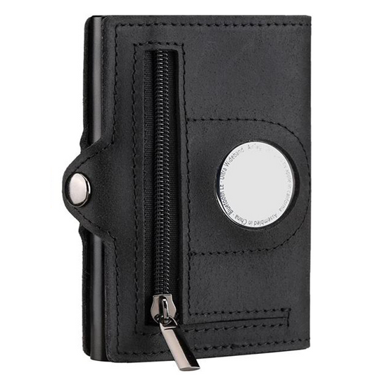 OutGear RFID Airtag Compact Leather Wallet – Slim Pop-Up Card Holder with RFID Blocking, Apple Airtag Slot, Premium Leather, Gift-Boxed for Men, 1.3x7.1x10.2cm - Black