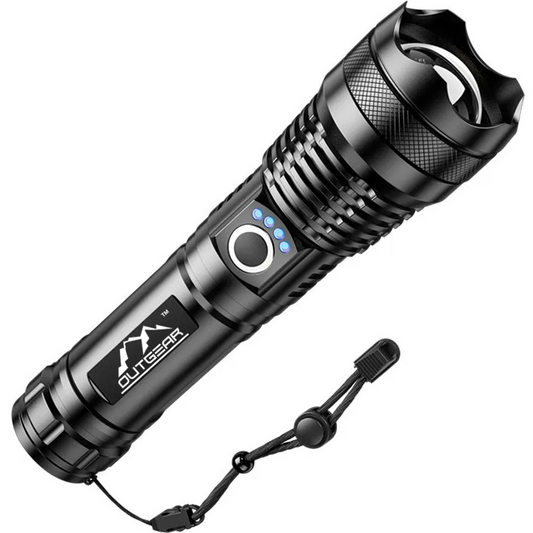OutGear SuperBeam Flashlight Torch - 2000 Lumens, 300m Range, USB Rechargeable