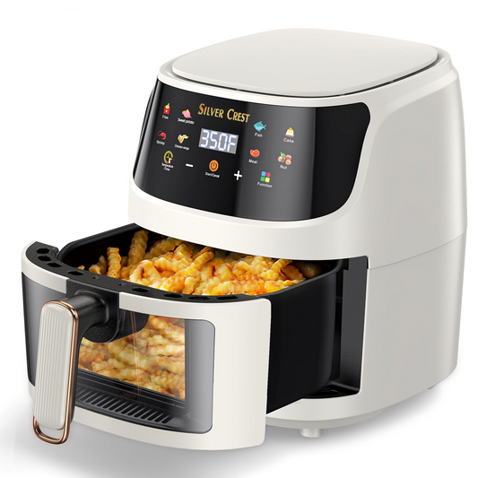 Silver Crest  Air Fryer – XXL Capacity, Visible Viewing Window, 8 Preset Functions, Non-Stick Basket, 1400W Power, for 3–6 People - Ivory