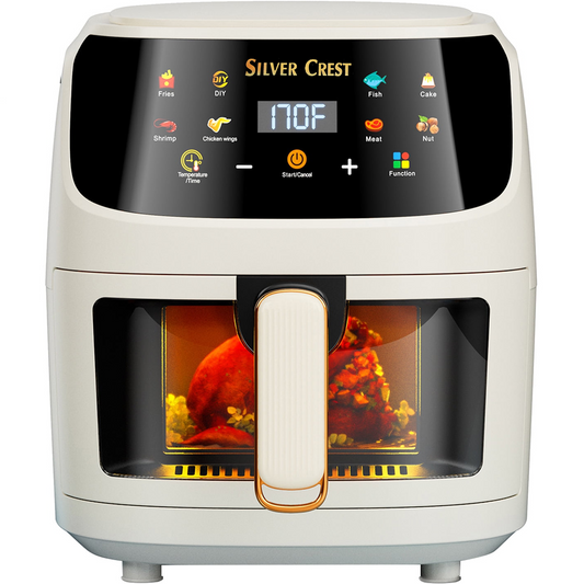 Silver Crest  Air Fryer – XXL Capacity, Visible Viewing Window, 8 Preset Functions, Non-Stick Basket, 1400W Power, for 3–6 People - Ivory