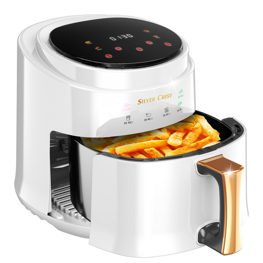 Silver Crest JD689B Air Fryer – XXL Capacity, 4 Preset Functions, 1400W Power, Adjustable Temp 80–210°C, Non-Stick Basket, for 3–6 People - White