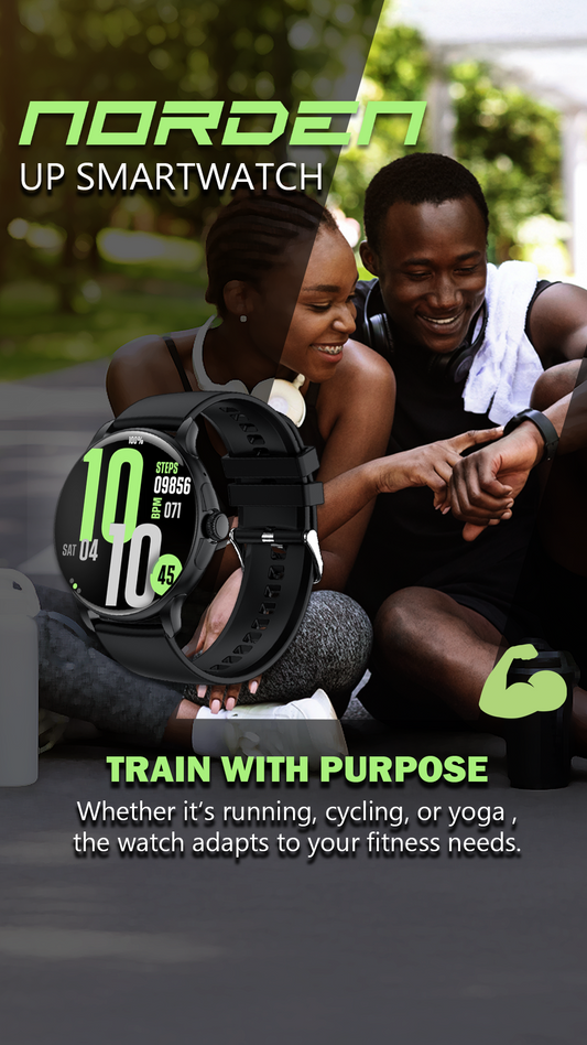 Norden Up Smart Watch, 1.43" AMOLED Full Touch Screen,Heart Rate & Sleep Monitoring, AI Voice Assistant, Multiple Sports Modes, BT5.3, 3-5 Days Battery Life, Magnetic Charging, Black