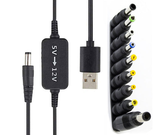 5V to 12V WIFI Router Back Up Voltage Converter Cable With 9pc Universal Adaptors (Power Bank to Wi-Fi Router)